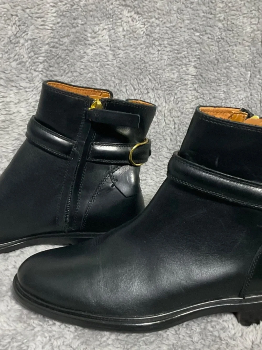 New Franco Sarto Elese Leather Black Ankle boots with Gold Buckle size 5M
